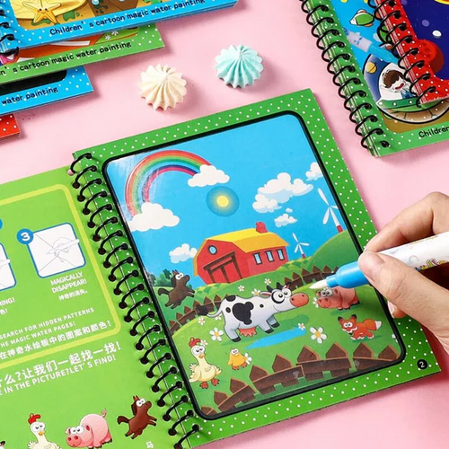 2-in-1 kids learning set with reusable magic watercolor books