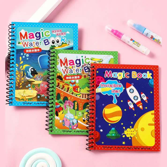2-in-1 kids learning set with reusable magic watercolor books